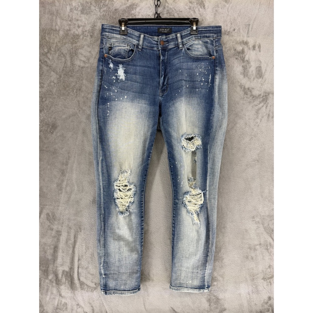 Judy Blue Distressed Skinny Jeans Blue Paint Splatter High Rise 16W JB82169LT-PL